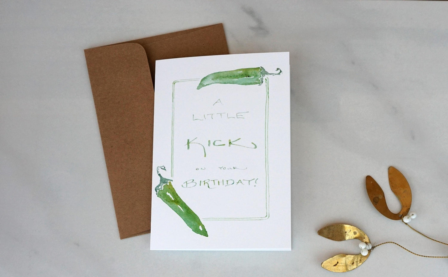 Green chile "A Little Kick on Your Birthday" card