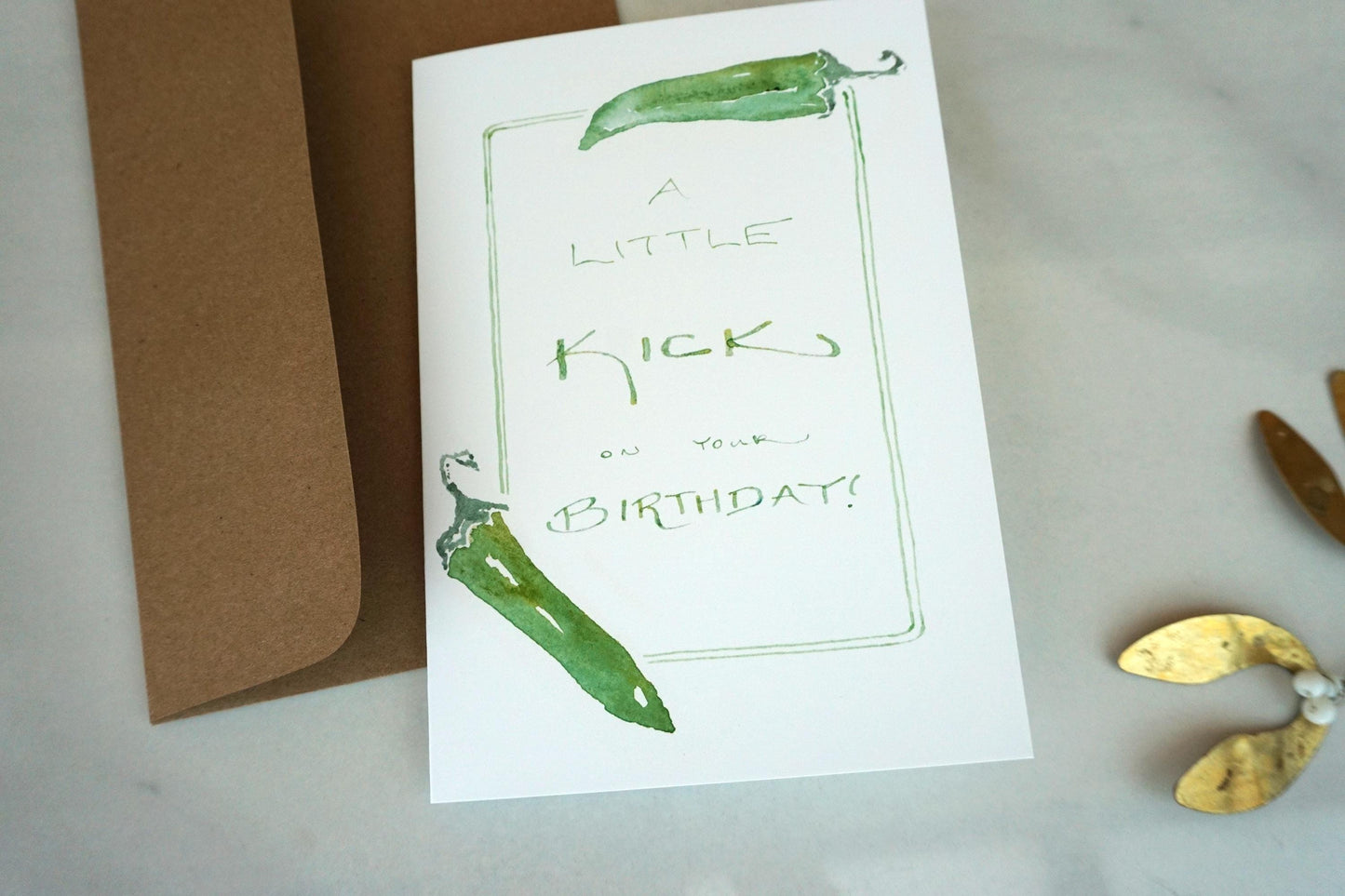 Green chile "A Little Kick on Your Birthday" card