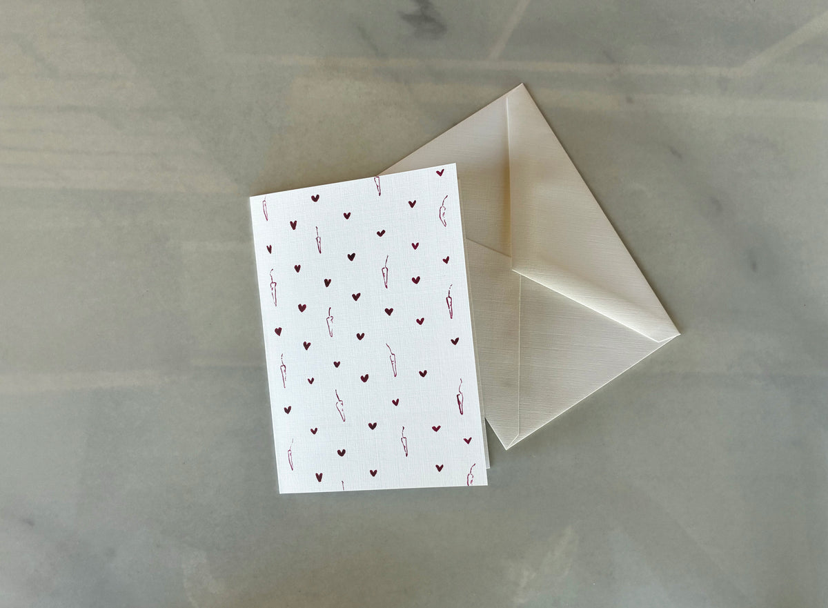 Red Chiles + Hearts "LOVE" Card, A1