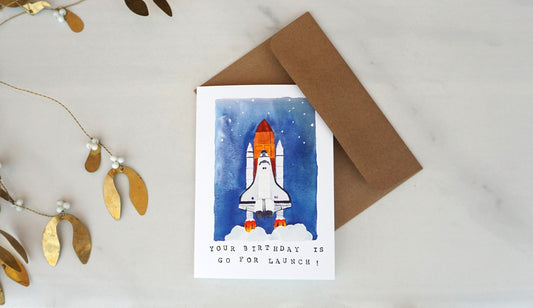 Rocket Space Shuttle "Your birthday is go for launch" Card, A7