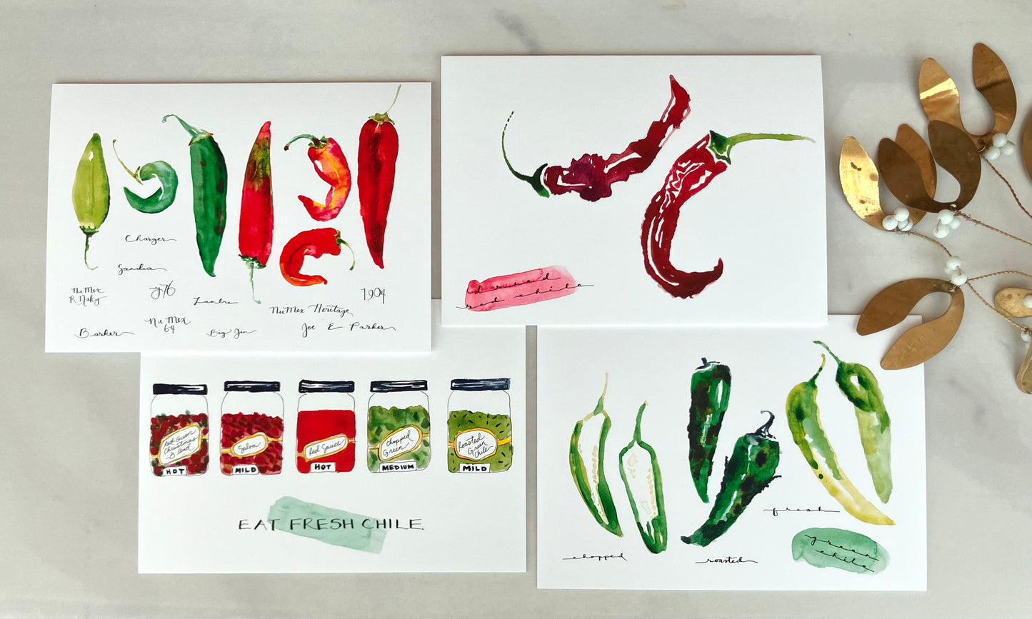 Dried red chile, blank card