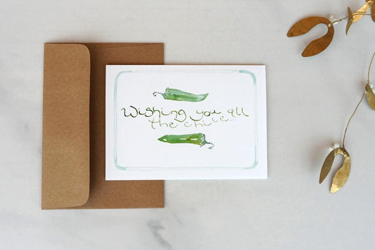 Green chile "Wishing You All the Chile…" birthday card